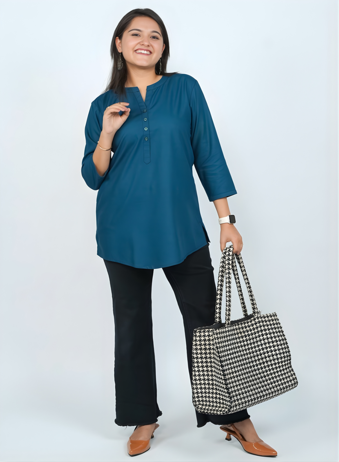 Solid Cotton Short Kurti for Women - Twilight Blue