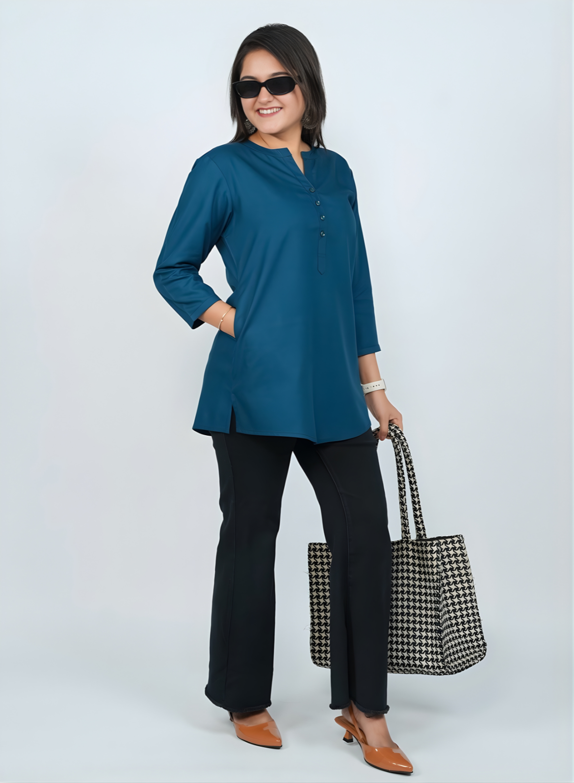 Solid Cotton Short Kurti for Women - Twilight Blue