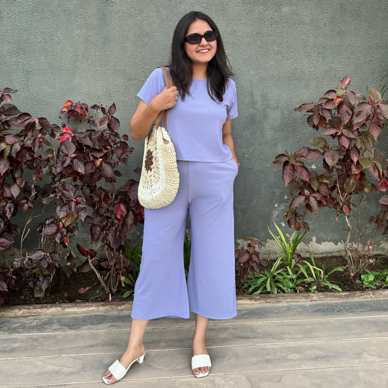 Airy Orchid Ribbed Culottes Set