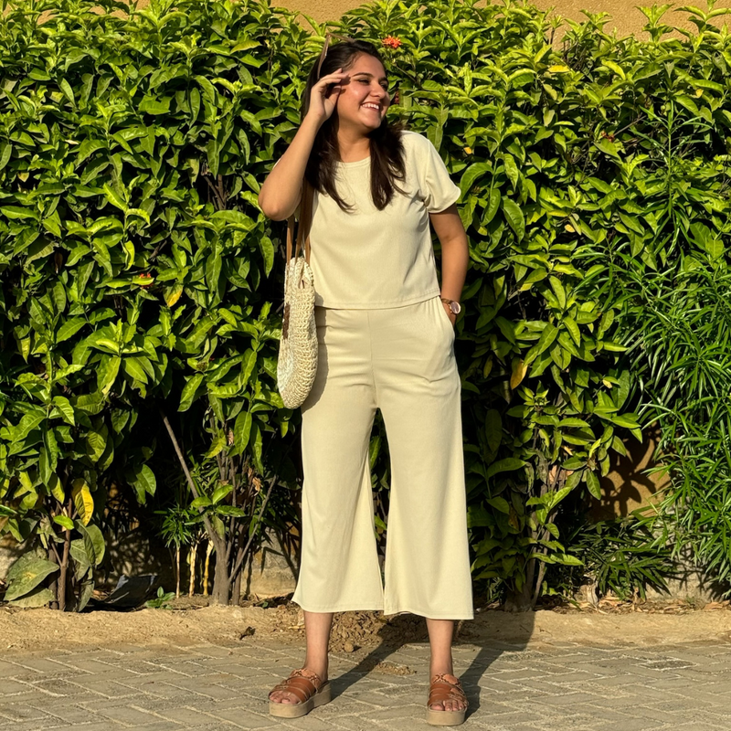 Creamy Ivory Ribbed Culottes Set