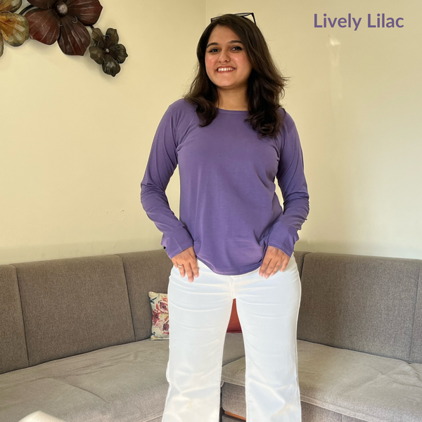 Lively Lilac Full Sleeves Solid T-shirt for Women
