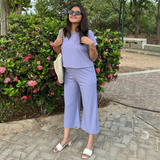 Airy Orchid Ribbed Culottes Set