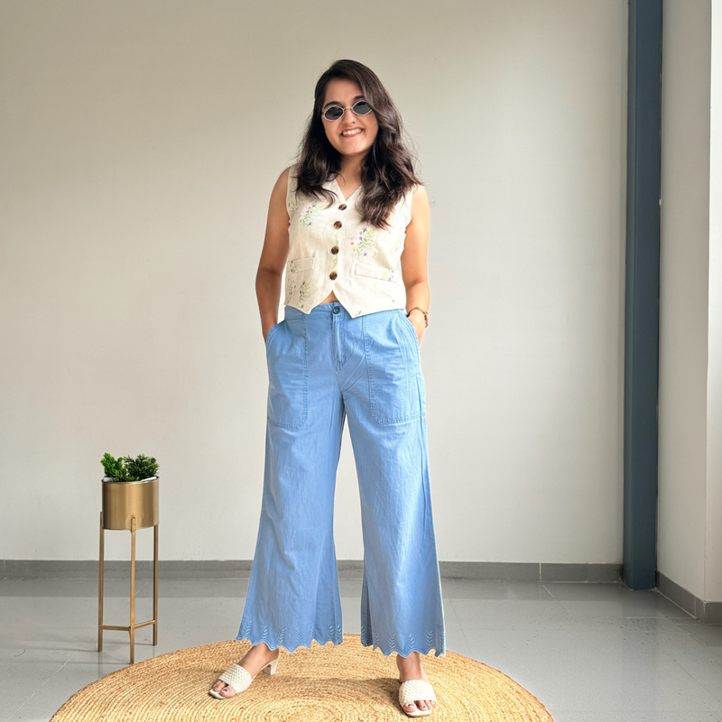 Light Blue Wide Leg Pants - Main Image