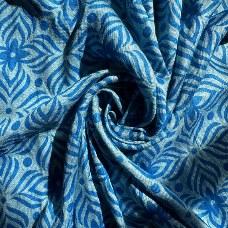 Sunlit Blossoms Blue Cotton Scarf