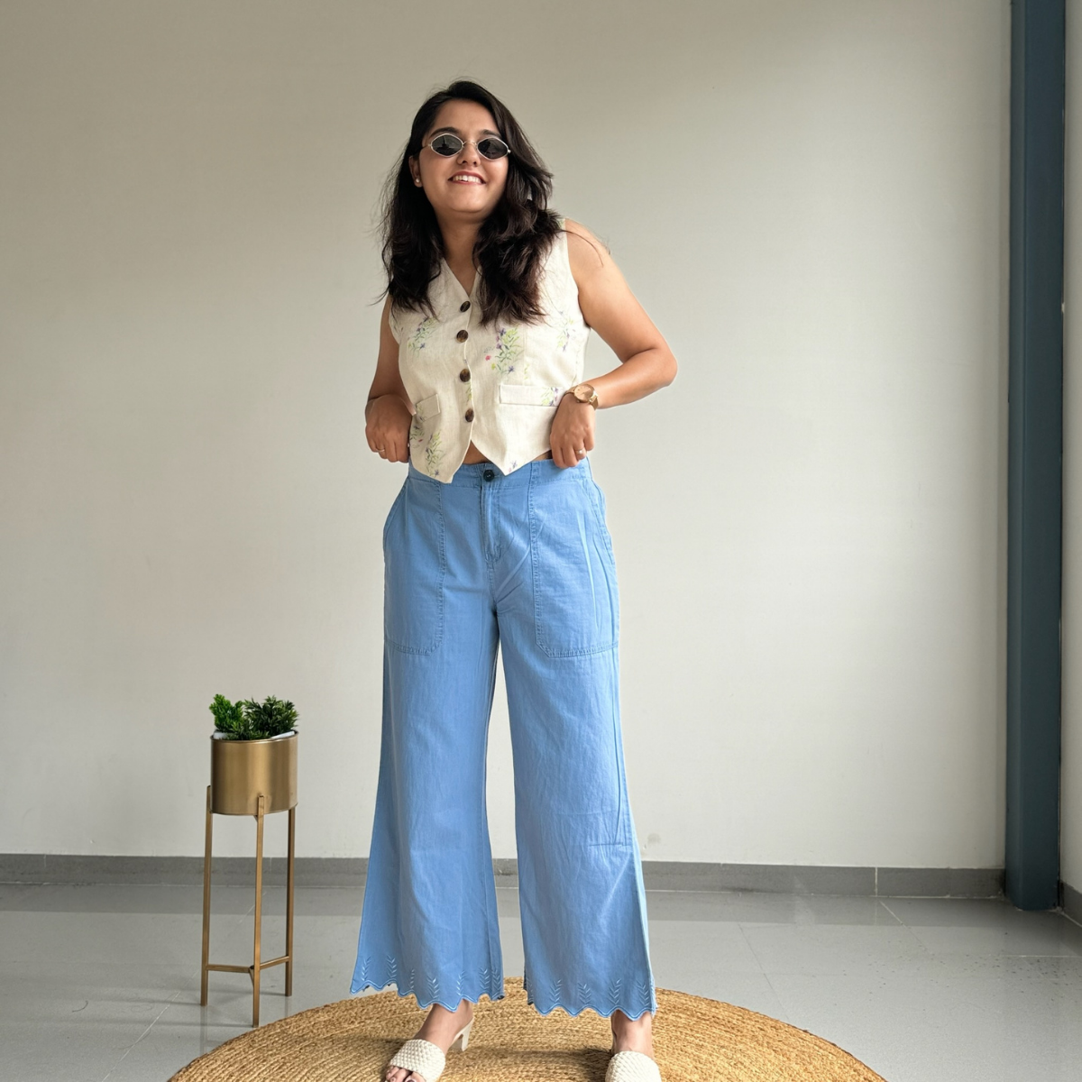 Light blue wide leg pants online