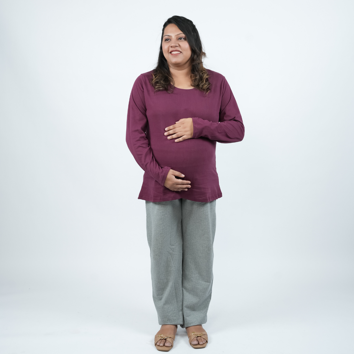 Burning Burgundy Maternity Full Sleeves T-Shirt