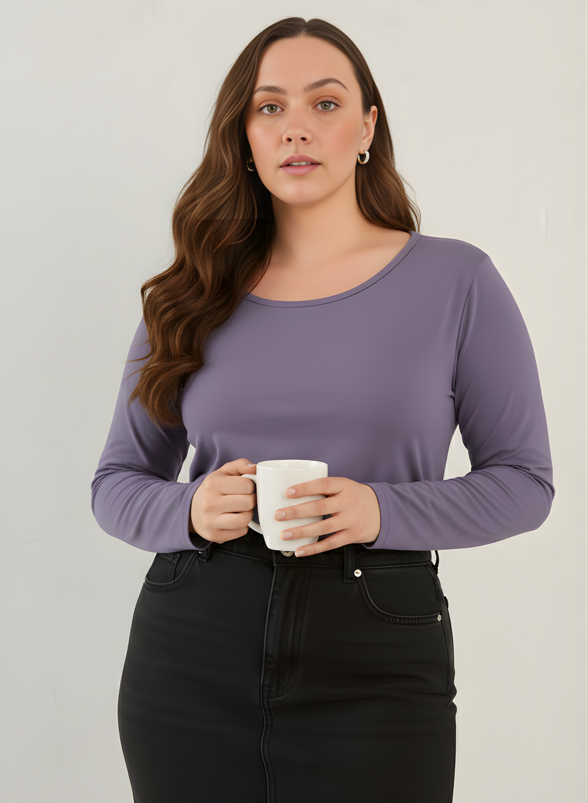 Lively Lilac Full Sleeves Solid T-shirt for Women