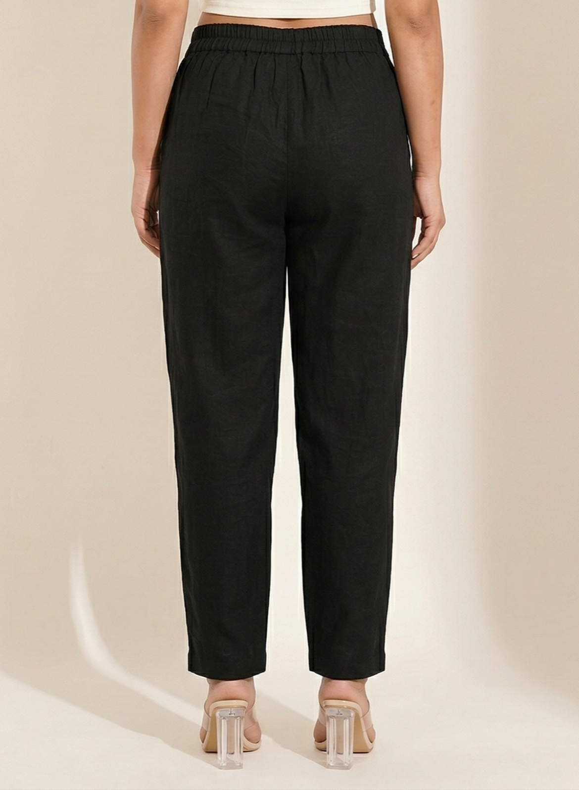 Black Wide Cotton-Linen Pants
