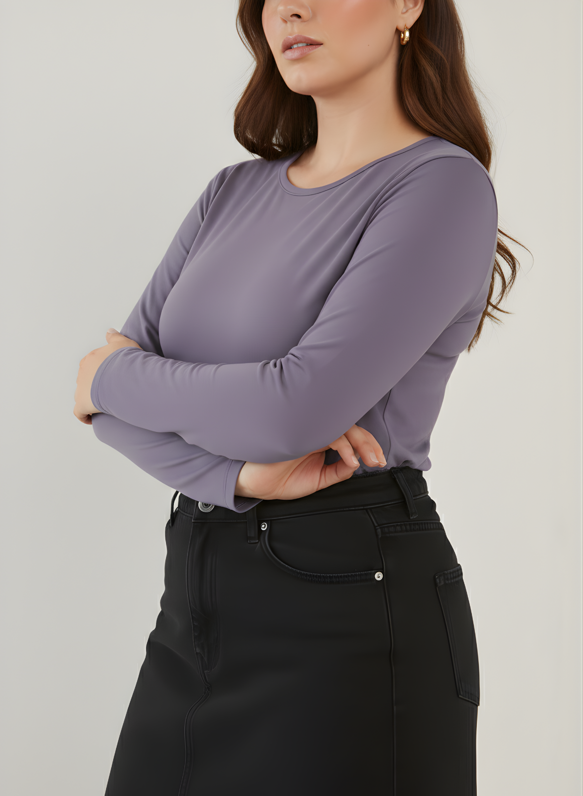 Lively Lilac Full Sleeves Solid T-shirt for Women