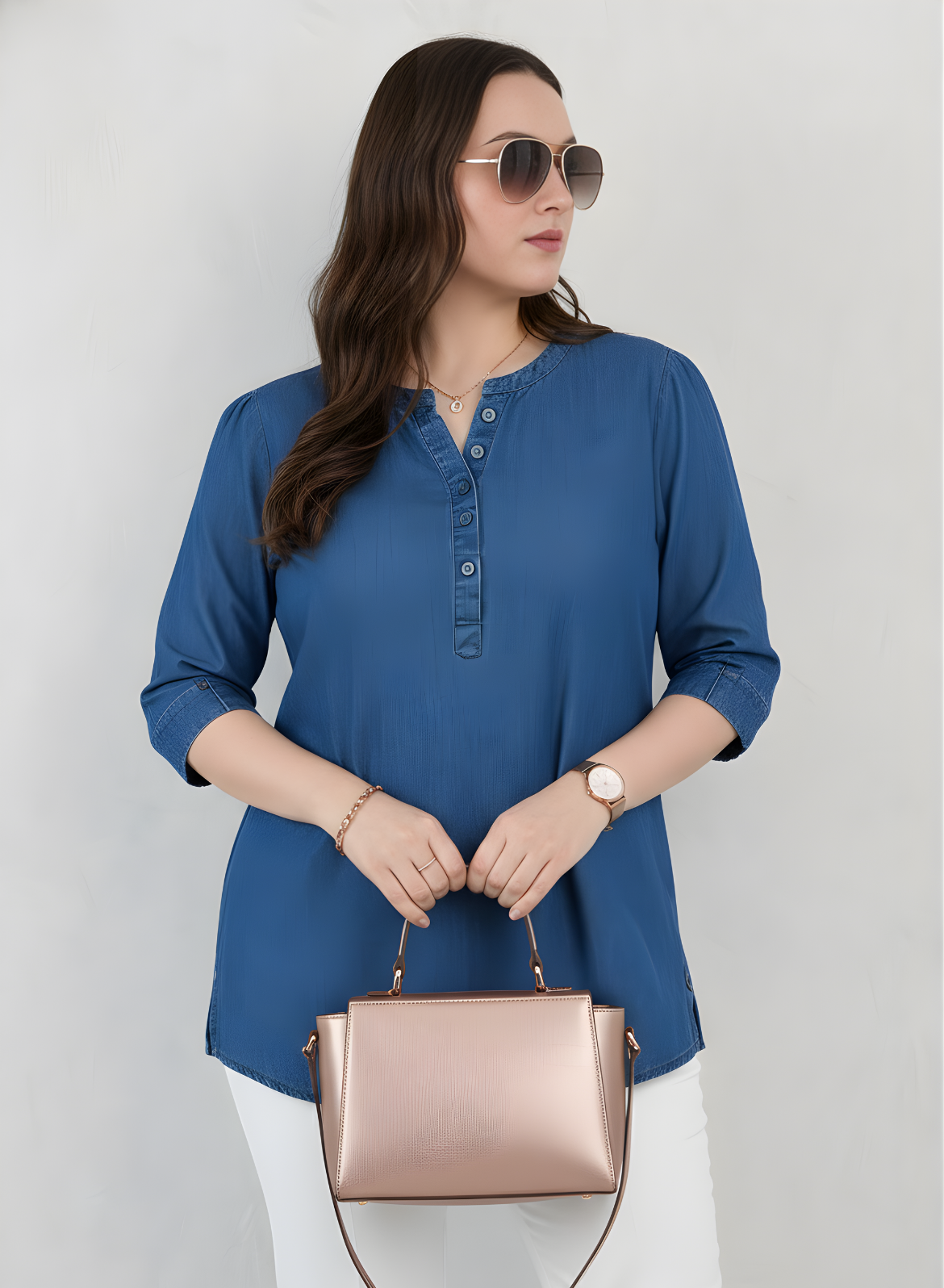 Navy Blue Denim Tunic Top