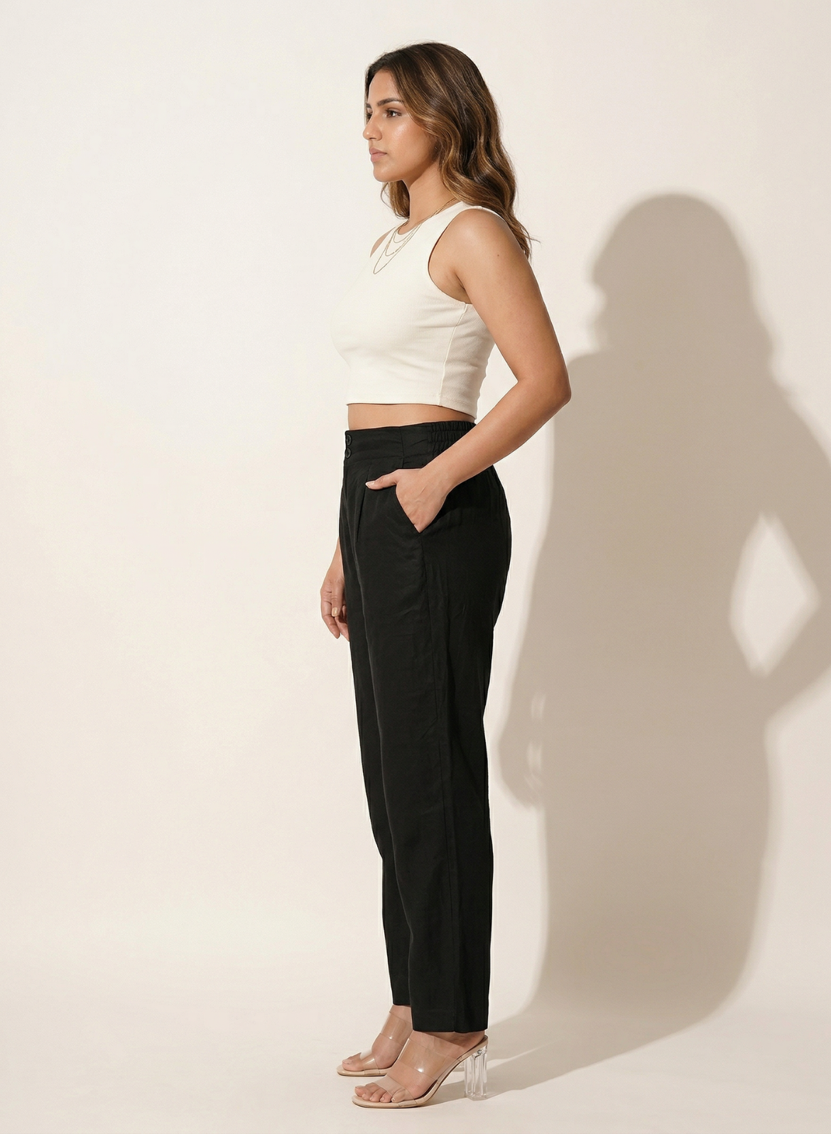 Black Wide Cotton-Linen Pants