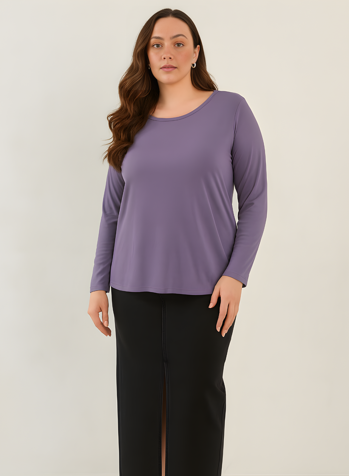 Lively Lilac Full Sleeves Solid T-shirt for Women