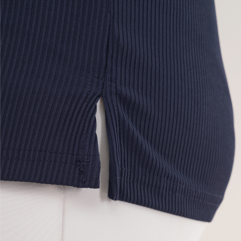 Ballsy Blue Ribbed V-Neck Full Sleeves T-shirt for Women