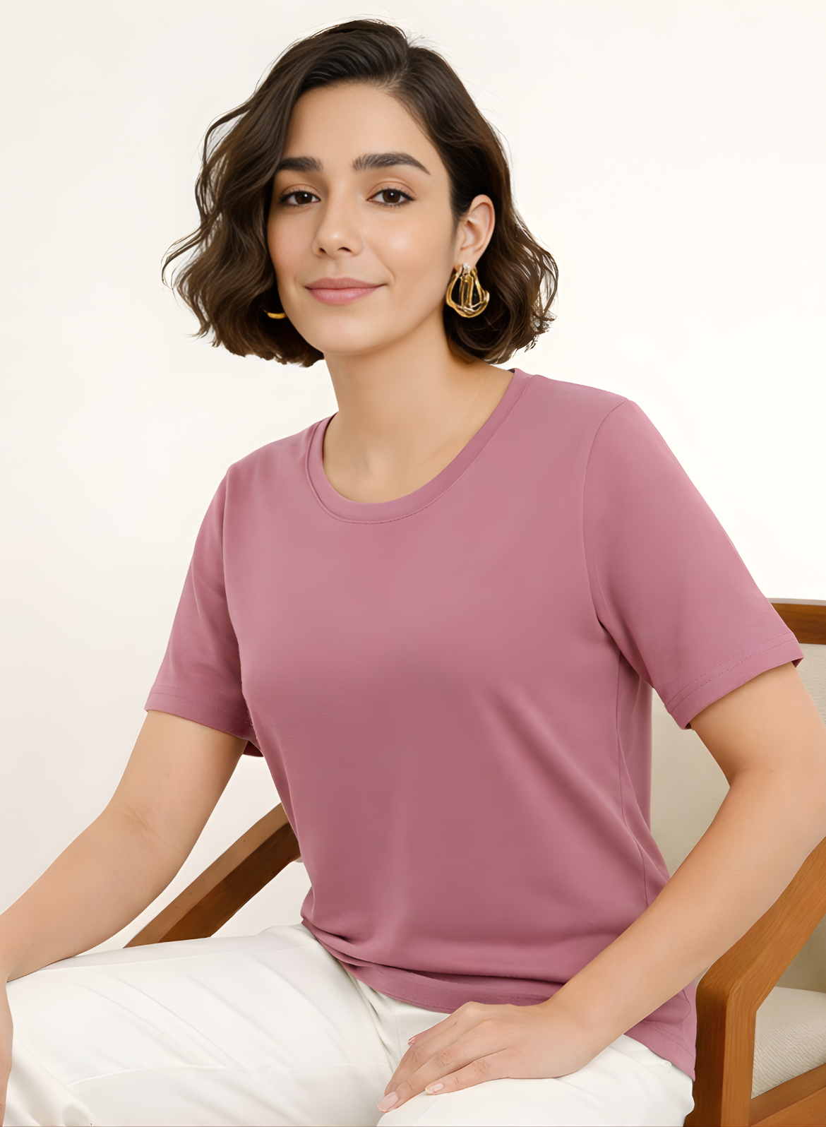 French Fuchsia Relaxed Fit Round Neck T-shirt