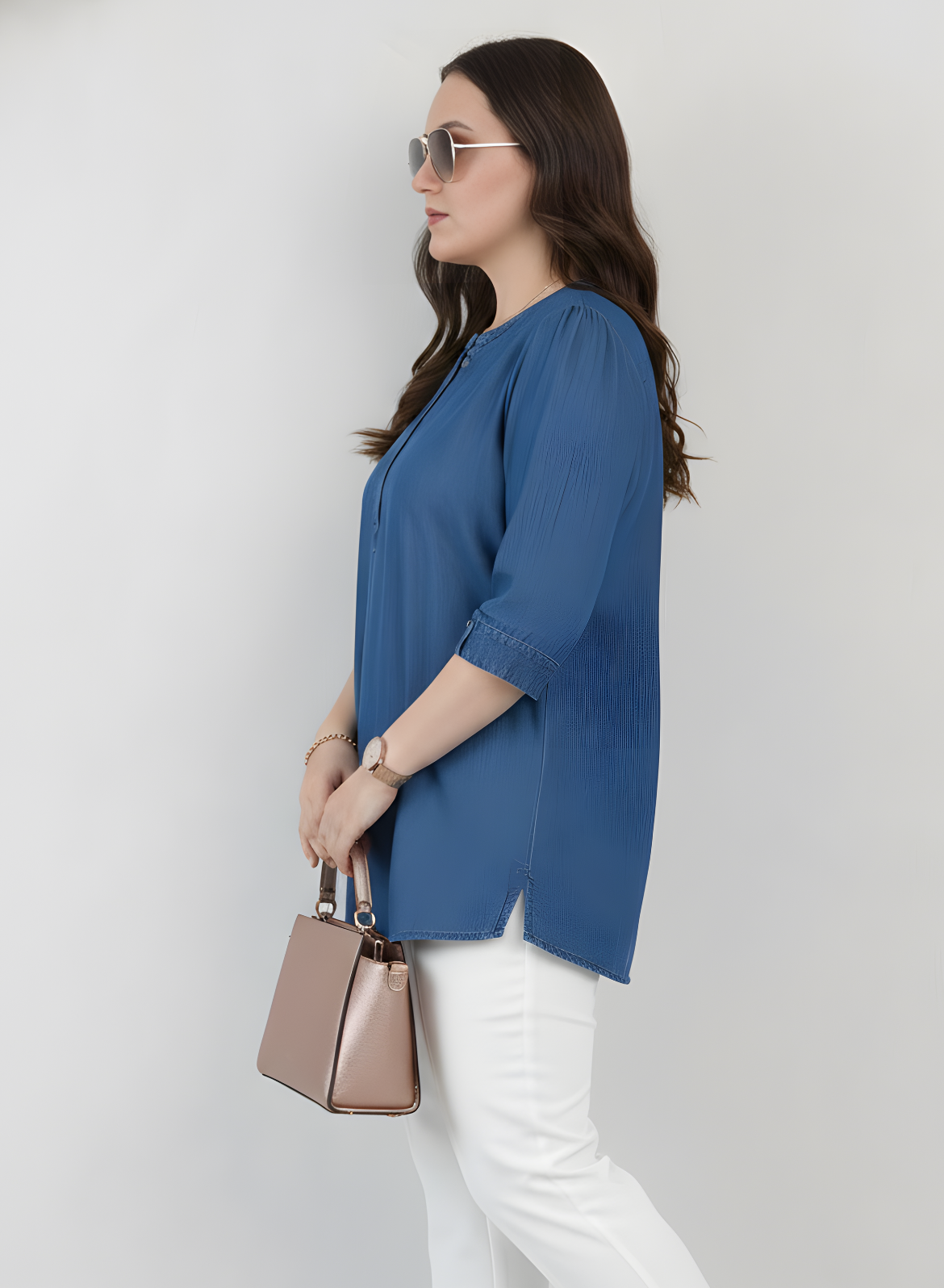 Navy Blue Denim Tunic Top