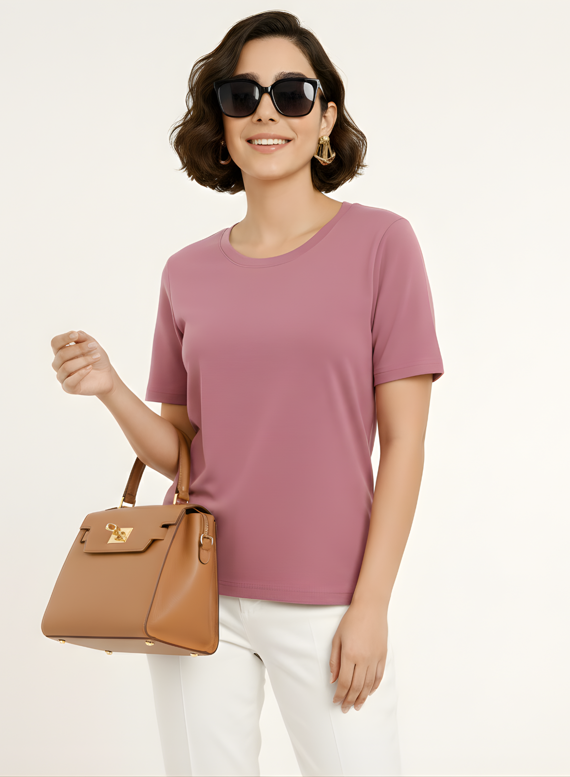 French Fuchsia Relaxed Fit Round Neck T-shirt