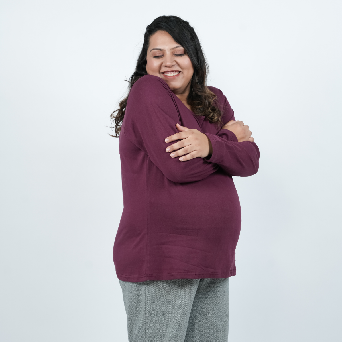 Burning Burgundy Maternity Full Sleeves T-Shirt