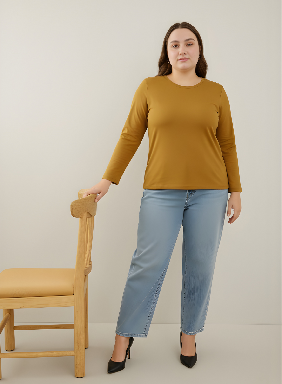 Rustic Charm Full Sleeves Solid T-shirt for Women