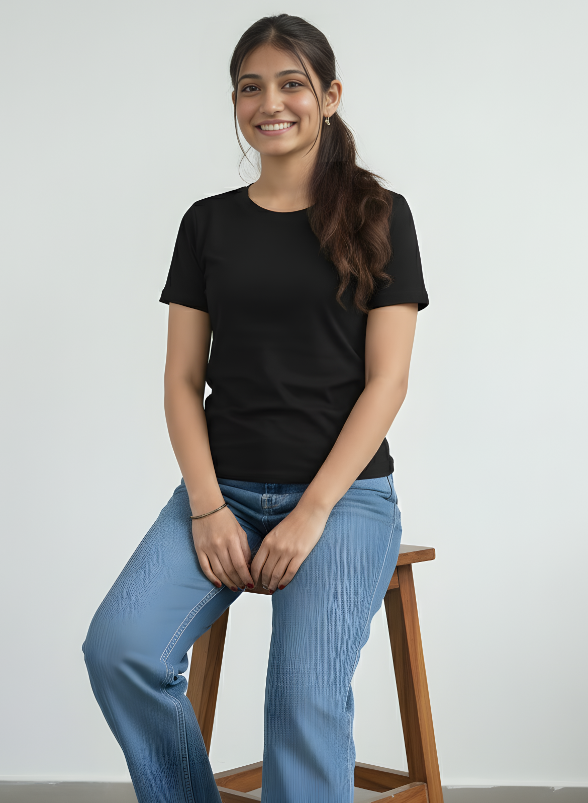 Brazen Black Solid T-shirt for Women