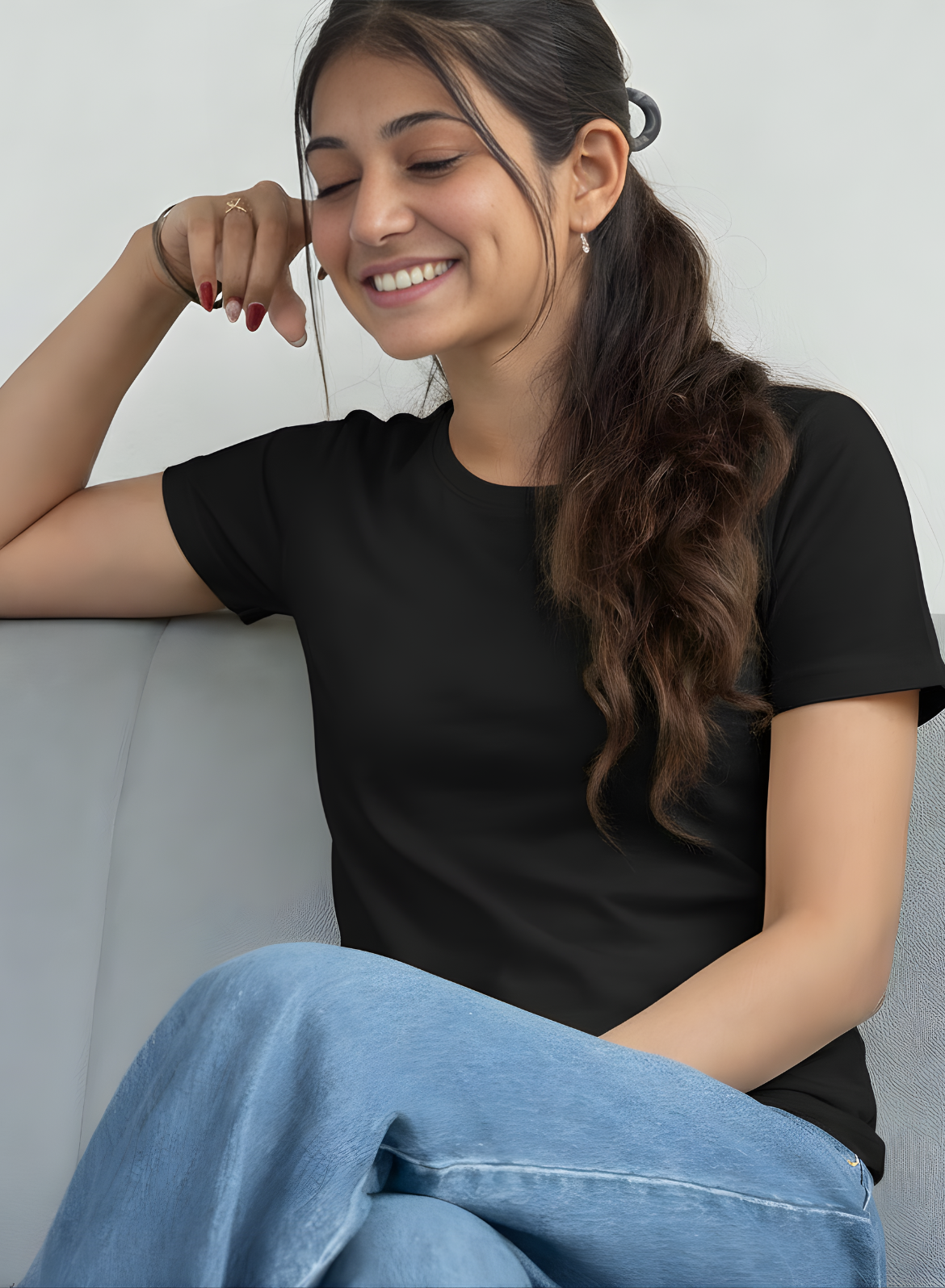 Brazen Black Solid T-shirt for Women