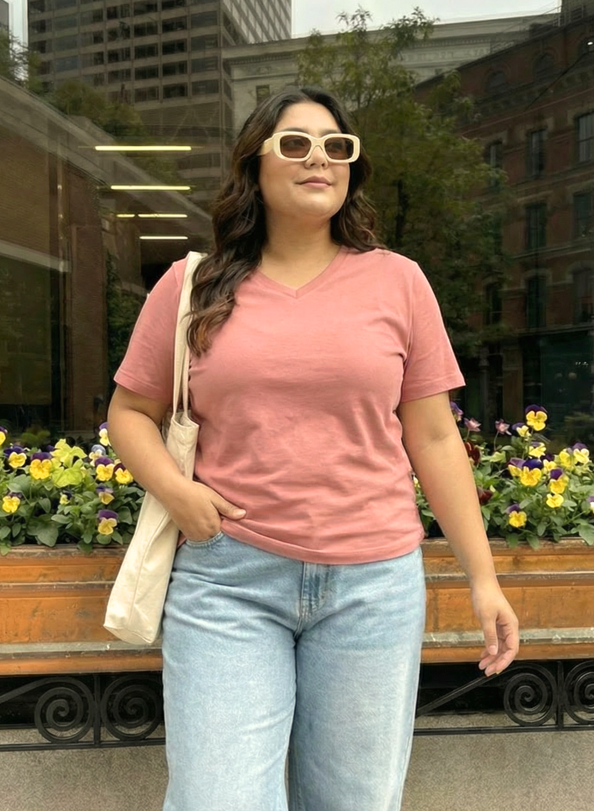 Pretty Pink Solid V-Neck T-shirt for Women