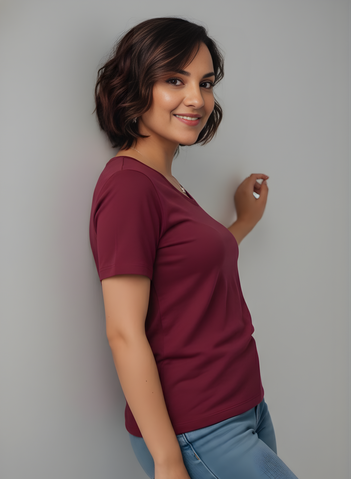 Round O Clock Burning Burgundy Tshirt for Women