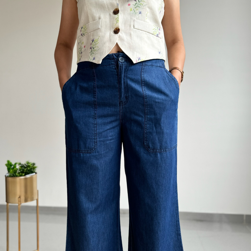 Navy Blue Wide Leg Pants