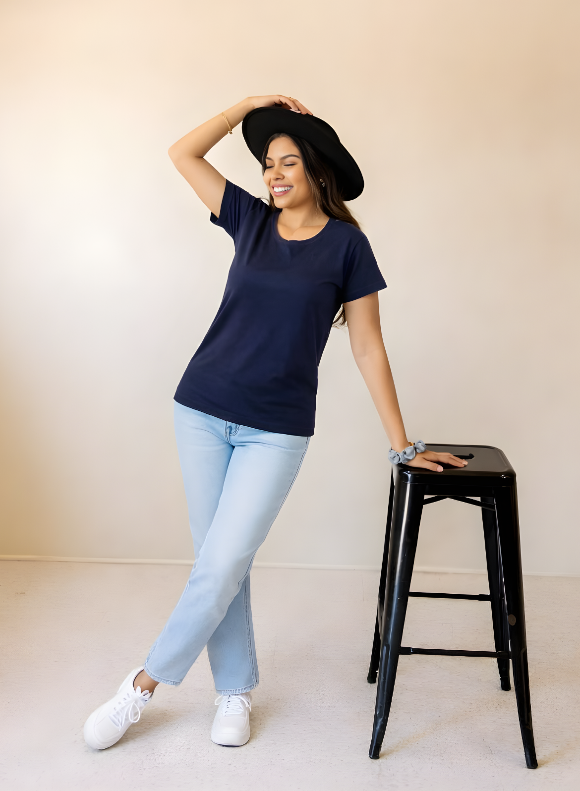 Ballsy Blue Solid T-shirt for Women
