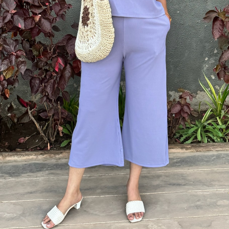 Airy Orchid Ribbed Culottes Trousers