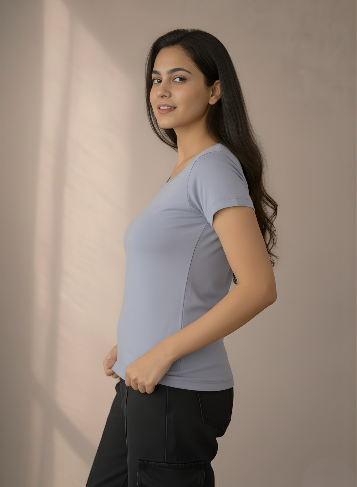 Gallant Grey Solid T-shirt for Women