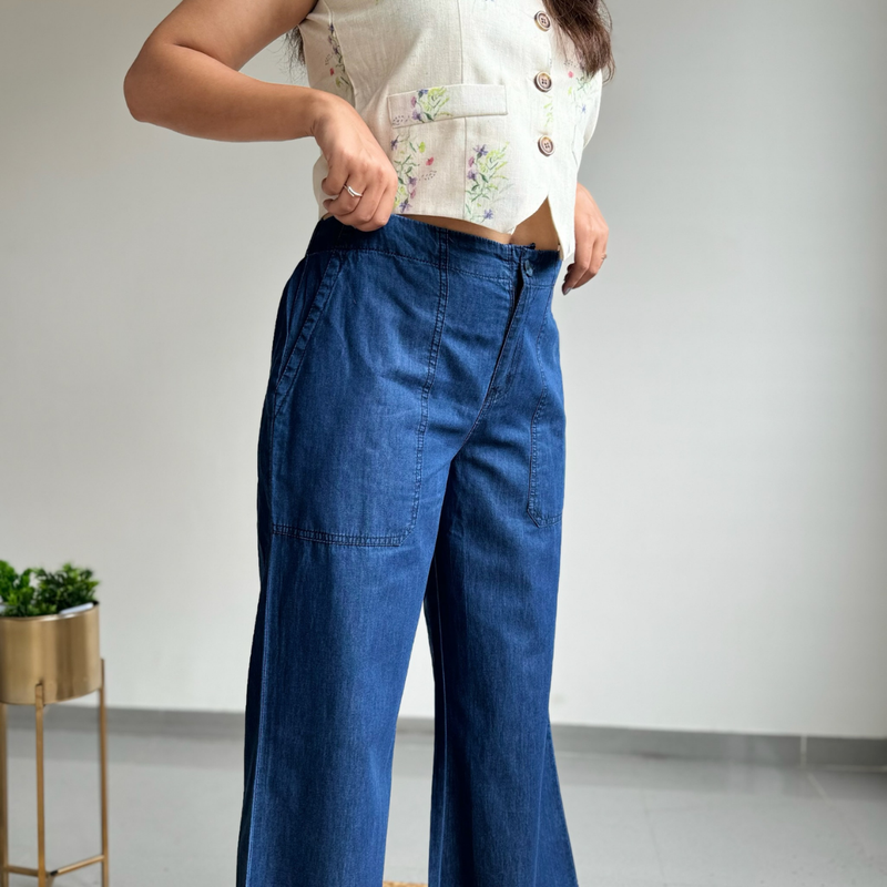 Navy Blue Wide Leg Pants