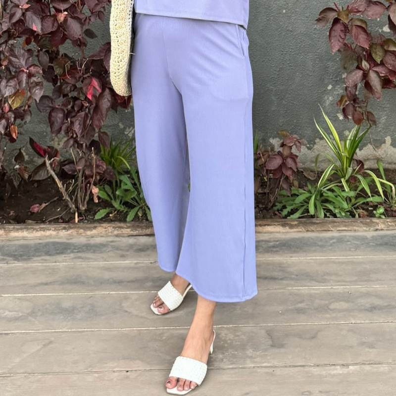 Airy Orchid Ribbed Culottes Trousers