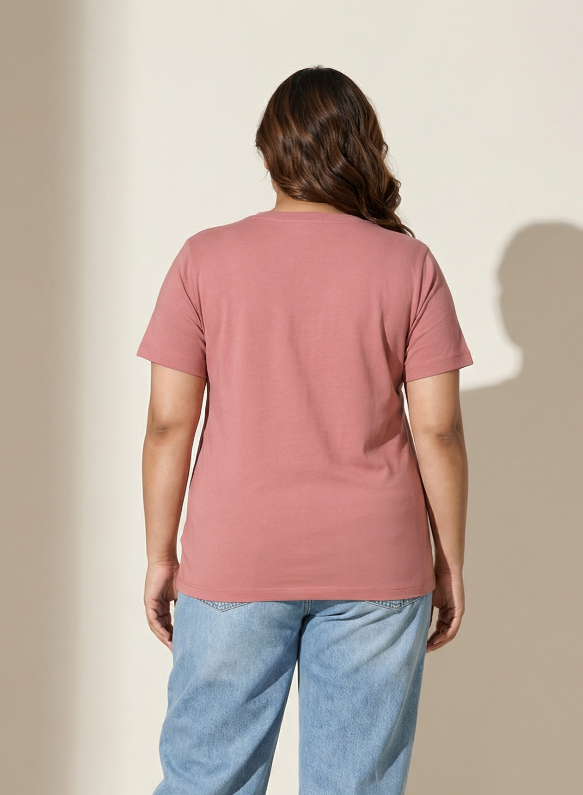 Pretty Pink Solid V-Neck T-shirt for Women