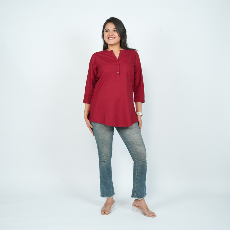 Daily Wear Maroon Cotton Kurti for Women – Magnetic Maroon