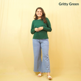 Gritty Green Full Sleeves Solid T-shirt for Women