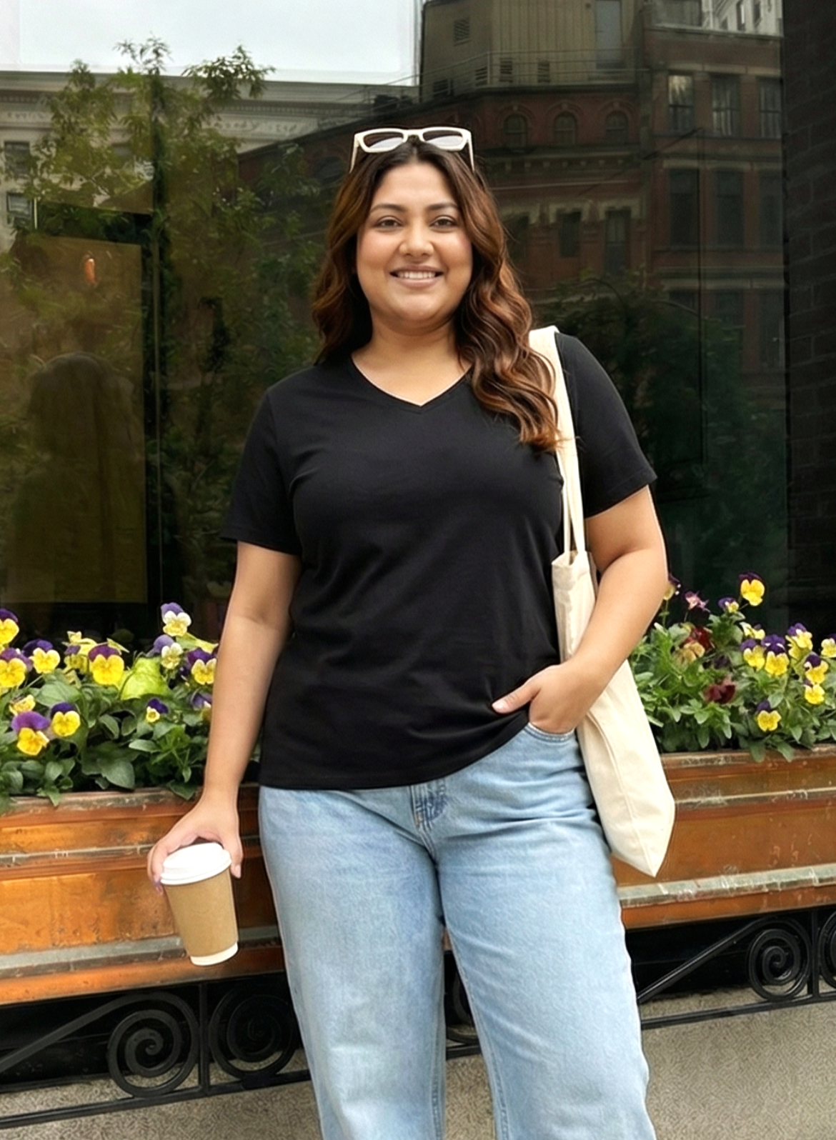 Brazen Black Solid V-Neck T-shirt for Women