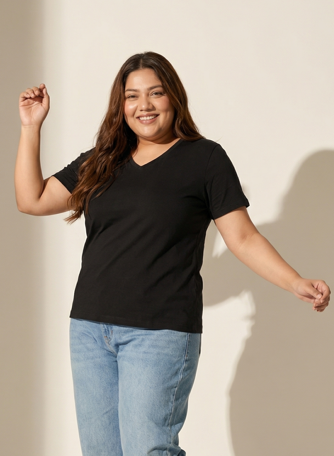 Brazen Black Solid V-Neck T-shirt for Women