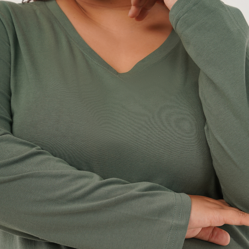 Matcha Mint Full Sleeves V-Neck T-shirt