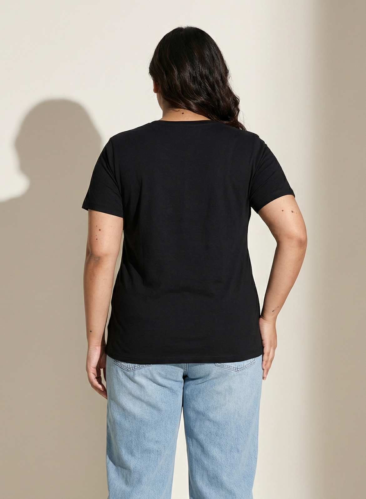 Brazen Black Solid V-Neck T-shirt for Women