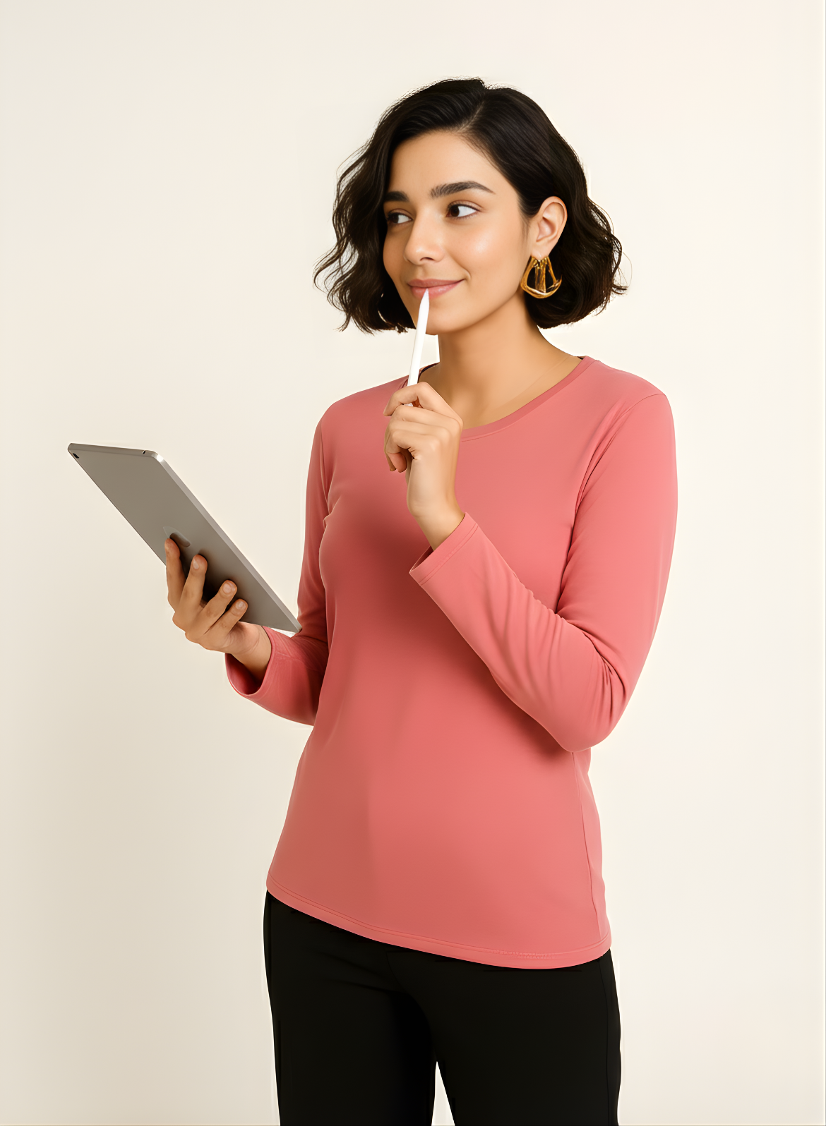 Pretty Pink Full Sleeves Solid T-shirt for Women