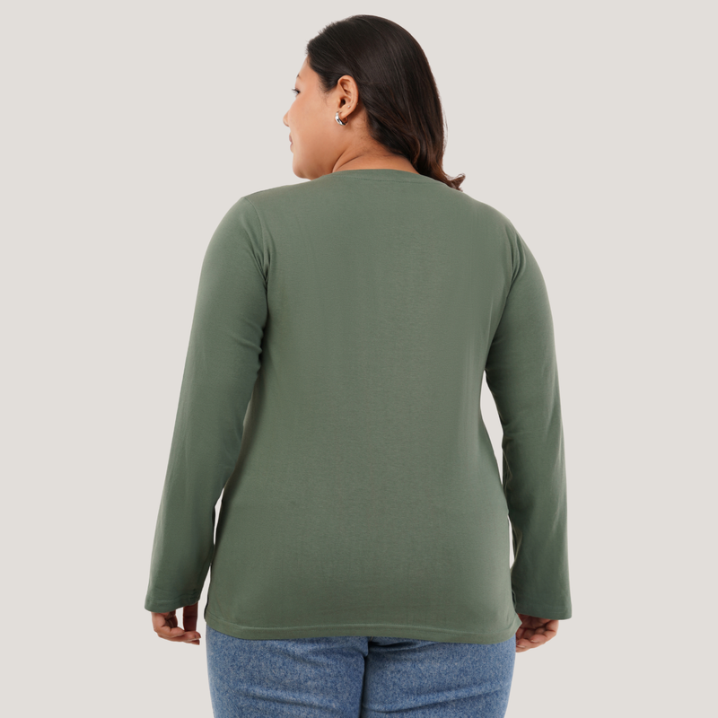 Matcha Mint Full Sleeves V-Neck T-shirt