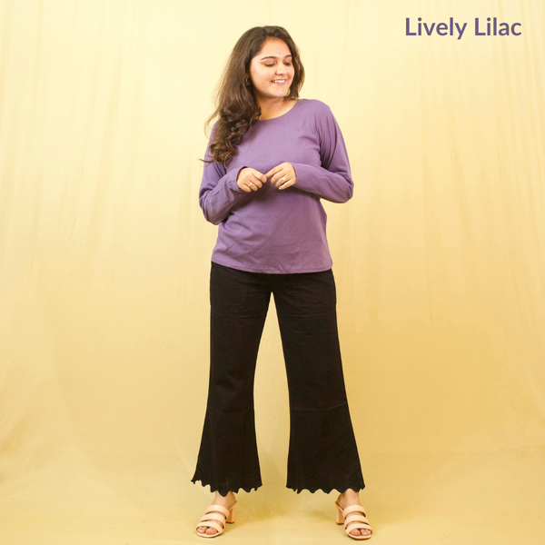 Lively Lilac Full Sleeves Solid T-shirt for Women