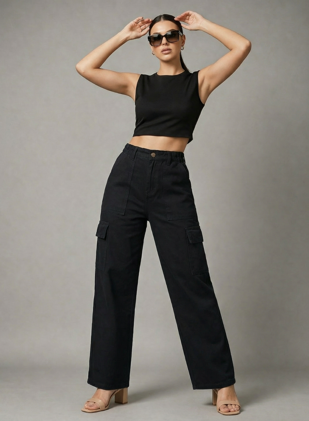 Women's Midnight Black Utility Cargo Jeans