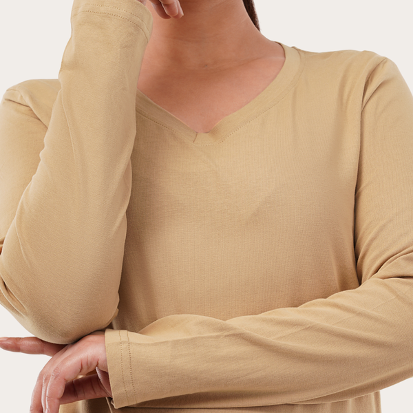 Biscotti Beige Full Sleeves V-Neck T-shirt