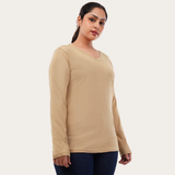 Biscotti Beige Full Sleeves V-Neck T-shirt