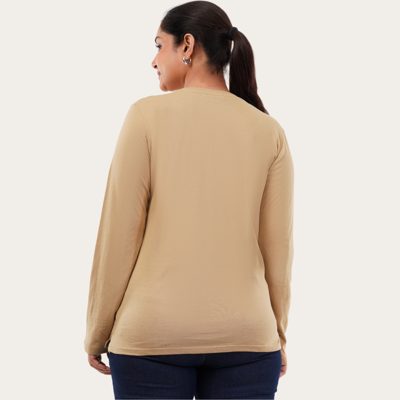 Biscotti Beige Full Sleeves V-Neck T-shirt