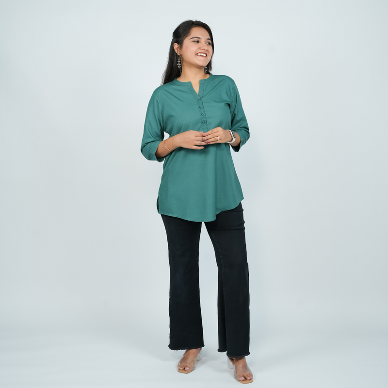 Casual Cotton Kurti Top for Jeans - Silky Green