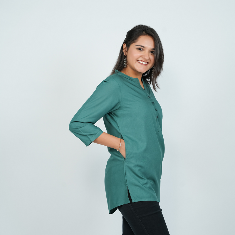 Casual Cotton Kurti Top for Jeans Silky Green – GlamZei