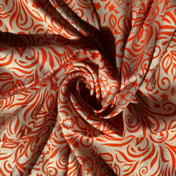 Floral Elegance Orange Cotton Scarf