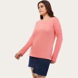 Watermelon Pink Full Sleeves V-Neck T-shirt